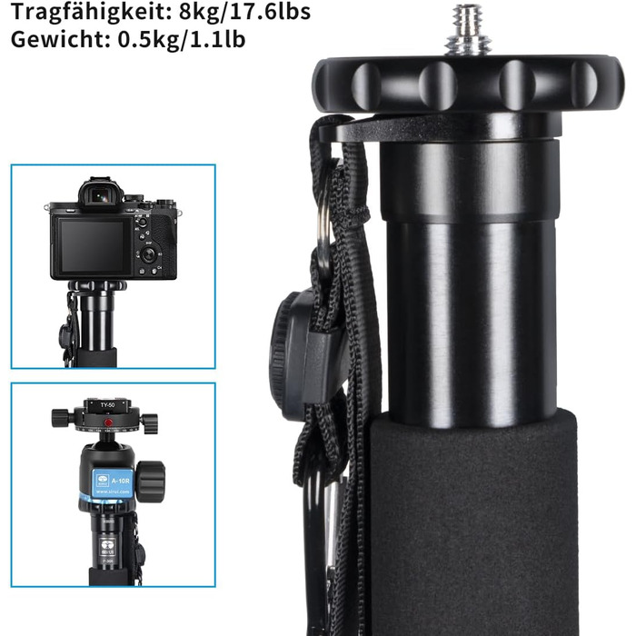 Штатив-монопод SIRUI P-306 для камери: легкий, компактний, алюміній, 6 секцій, до 155 см, 8 кг