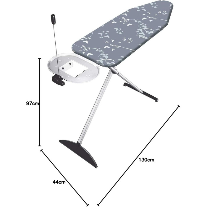 Гладильна дошка Vileda Total Reflect Plus XXL з розеткою 130x44 см, регульована висота 74–97 см, збірна, з покриттям з титану, для парогенераторів, TÜV-сертифікована