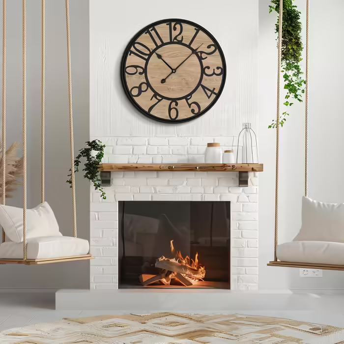 Large Wall Clock Without Ticking, 50 cm / 20 inch Silent Wood Vintage Wall Clock Retro Battery Powered Modern for Living Room Bedroom, Kitchen, Farmhouse, Office Decoration