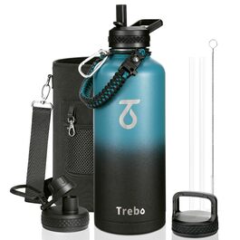 Термос-пляшка Trebo 2.6л з паракордовою ручкою, нержавіюча сталь, вакуумна ізоляція, з соломинкою, герметична, індиго/чорний