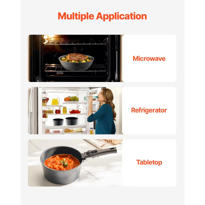 Каструля VEVOR з кришкою (індукційна, антипригарна, чорна, зі знімною ручкою) для кухні кемпера/автобудинку