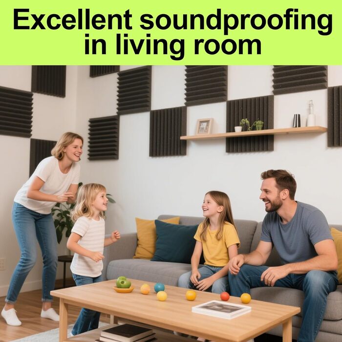 Акустичний поролон Foneso для звукоізоляції, панелі-поглиначі шуму 30x30x5 см, висока щільність 25кг/м³, чорний (12 шт) для студії, офісу та кінотеатру