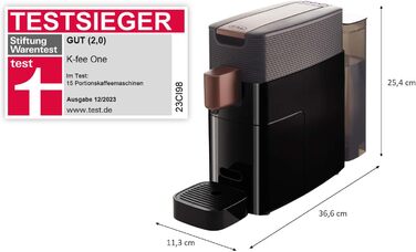K-FEE ONE капсульна кавомашина для кави, чаю та какао | компактна, швидке нагрівання, 0,8 л бак, 19 Bar, чорний мідний колір | Тест-переможець Stiftung Warentest 2023