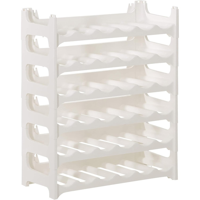Plastic bottle rack for 36 bottles, expandable, stackable wine rack, white, beverage rack bottle shelving system, shelf for drinks, bottle cabinet, liquor rack