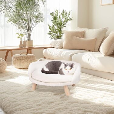 Luxury Cat Sofa, Large Cat Sofa, Cat Chair, Cat Stool, Elevated Cat Bed with Cat Cushions, Pet Sofa, Dog Sofa for Small Dogs, 40cm beige