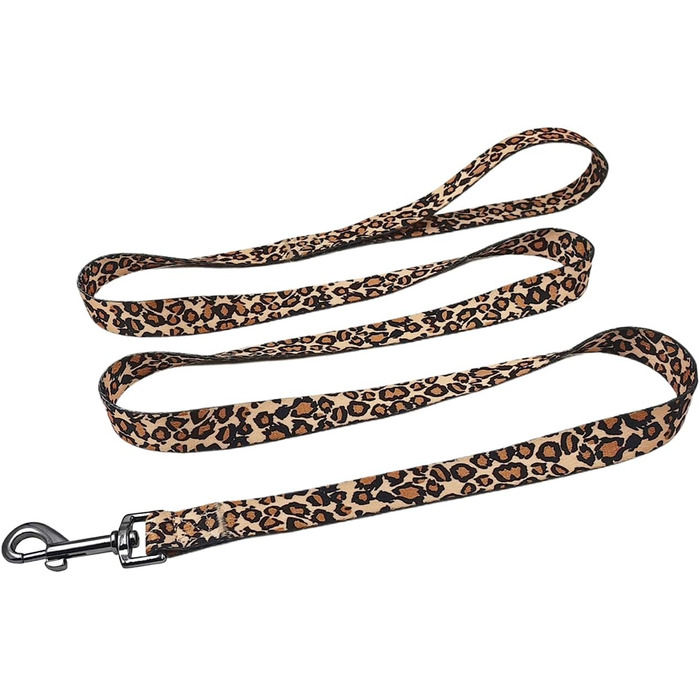Набір повідка та нашийника для собак, леопардовий принт, поліестер, 150 см, для маленьких собак (розмір S, коричневий леопард)