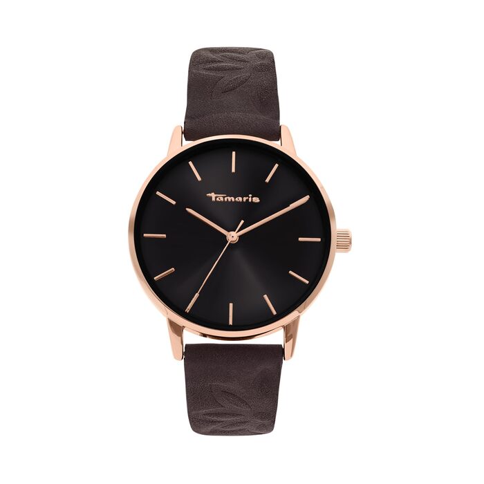 Годинник Tamaris для жінок з шкіряним ремінком (рожеве золото / коричневий шкіряний ремік з квітковим малюнком)