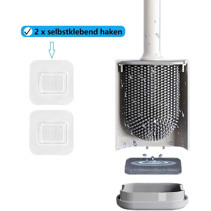 Силіконова щітка для унітазу Klobürste з кріпленням на стіну без свердління, швидковисихаючий тримач, набір (білий)