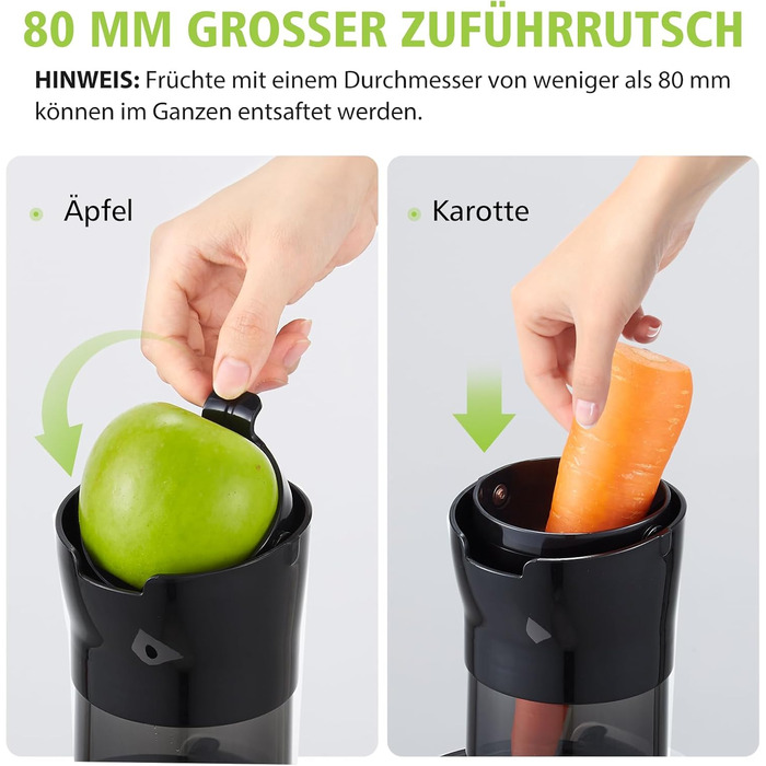 Соковижималка Aobosi Slow Juicer з реверсом, електрична, 80 мм отвір, для овочів та фруктів, 2000 Вт, тиха, BPA Free, жовта