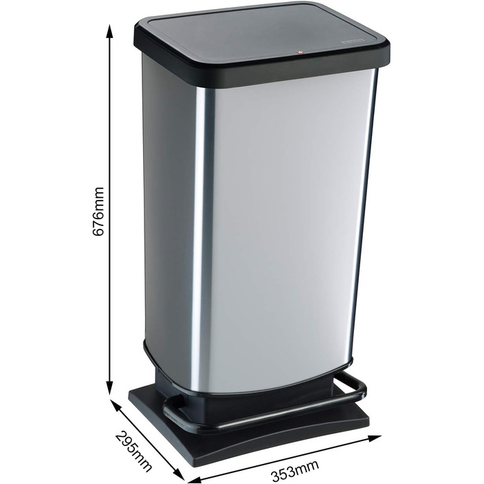 Відро для сміття Rotho Paso 40л з педальним механізмом, сріблястого кольору, BPA-free, пластик (PP)
