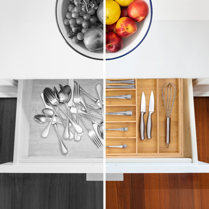 Relaxdays Extendable Bamboo Cutlery Box