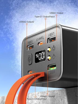 Портативний зарядний пристрій для ноутбука 140W, 70000mAh, USB-C PD 3.0, цифровий дисплей, сумісний з iPhone, Galaxy, MacBook, Dell
