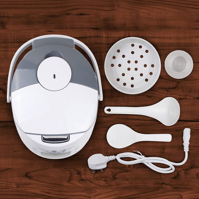 Yum Asia Panda Mini Rice Cooker with Ninja Ceramic Bowl and Advanced Fuzzy Logic (3.5 Cups, 0.63 Liters) 4 Rice Functions, 4 Multicooker Functions, 220–240V White / Grey