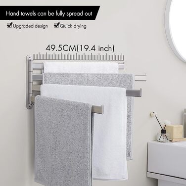 KES Towel Rail Swivel Towel Bar 4 Arms Bathroom Stainless Steel SUS304 Towel Holder 50CM 180° Rotation Brushed, A2104S4L50-2 4 Arms, 50CM Brushed
