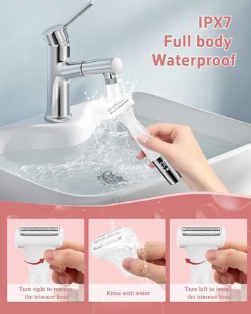 Електричний жіночий гірчак для інтимної зони 5-в-1 - для тіла, бікіні, брів та носа, IPX7, вологостійкий, білий