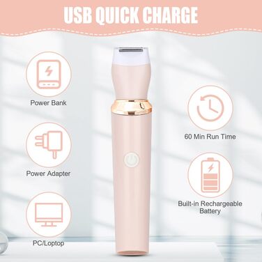 Електричний жіночий стайлер ACWOO 4-в-1: стайлер для тіла, тример для обличчя, носа, вух, зони бікіні, USB-зарядка (рожевий)