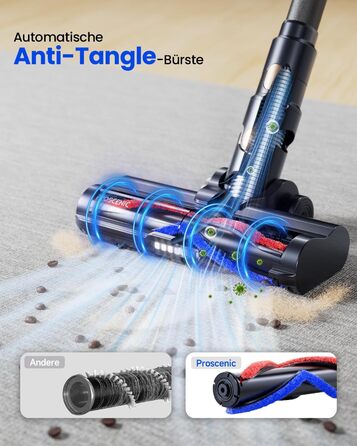 Proscenic P11 Lite 38kPa/400W Cordless Vacuum Cleaner - Lightweight, 40-Minute Replaceable Battery, LED Display, Pet-Friendly, Suitable for Carpets/Hard Floors, Black-Gold