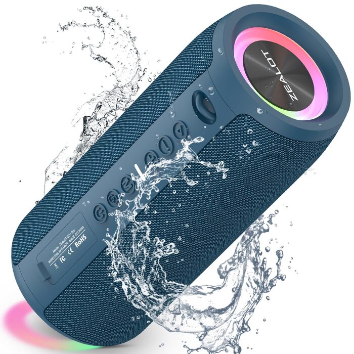 ZEALOT Bluetooth колонка з підсвіткою 40W, водонепроникна IPX6, AUX, USB, Micro SD, Bluetooth 5.2, подвійне з'єднання