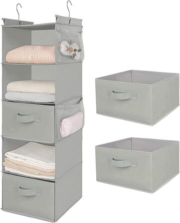 Органайзер для шафи MAX Houser з 5 полицями, Економія місця, Тканинні полиці з 4 кишенями збоку, Складаний, Бежевий