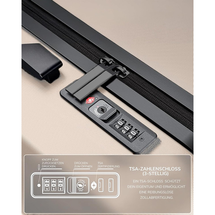 Набір валіз FERGÉ 3 шт. з жорстким корпусом та TSA-замком. Валізи-тролії (Handgepäck, L, XL). Жорсткий корпус, 4 колеса, полікарбонат, колір: Ivory-matt