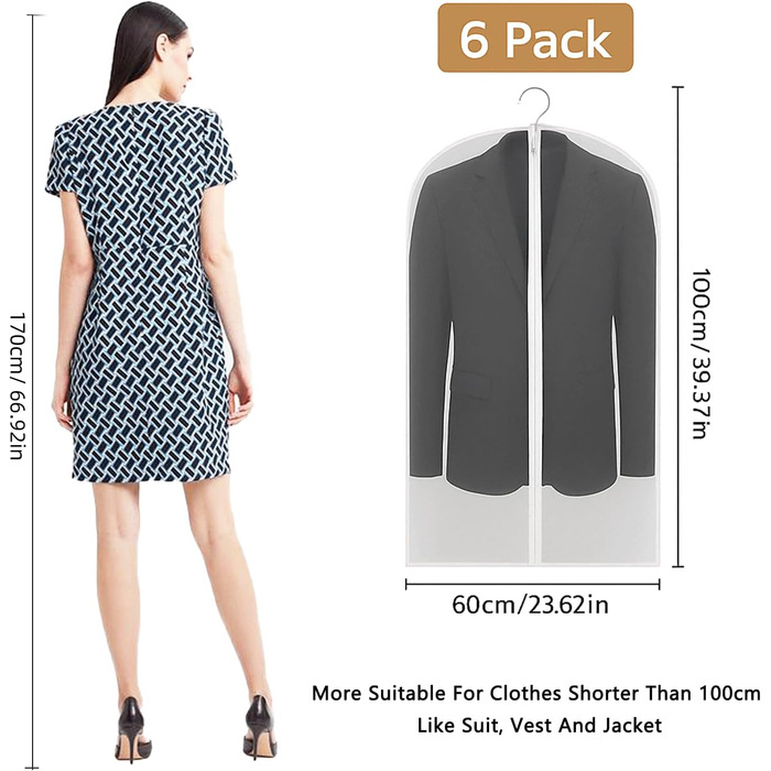 Набір мішко-органайзерів для одягу CNMTCCO, 6 шт., 60x100 см, прозорі, захист від пилу та вологи