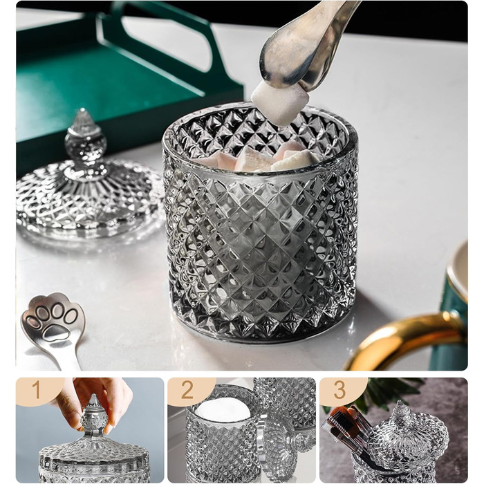 Контейнер для ватних паличок та дисків 2 шт. Прозорий скляний органайзер для ванної кімнати та туалетного столика. Підходить для ватних паличок, дисків, солі для ванни.