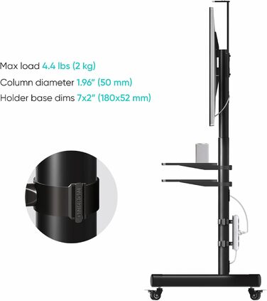 ONKRON Підставка для телевізора на колесах, 50-86 дюймів, до 105 кг, VESA 800x500, чорна TS1881-B
