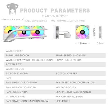 Система водяного охолодження CPU Jungle Leopard TK1 ARGB (240WH) - для Intel LGA115X/1200/1700/1366/2011/2066, AMD FM2/FM2+/AM3+/AM4/AM5