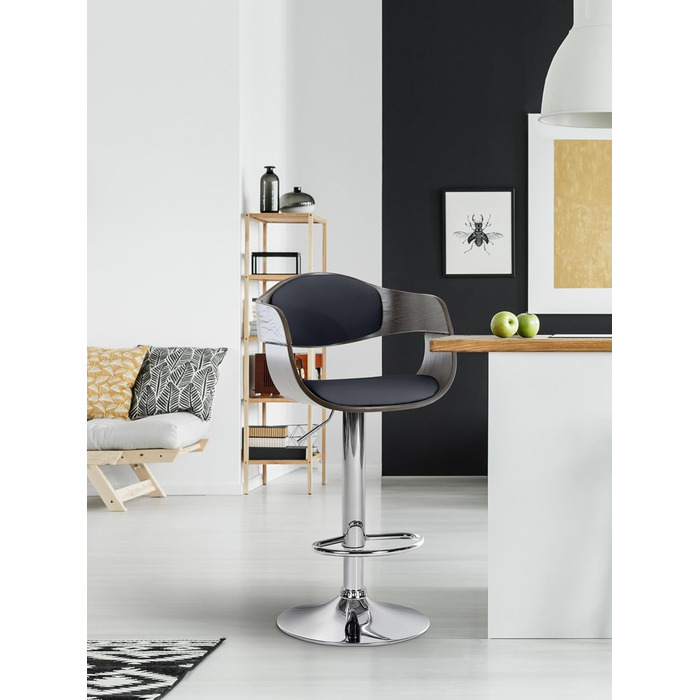 Kingston Adjustable Bar Stool with Faux Leather Seat - Black/Gray