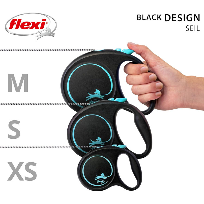 Рулетка для собак Flexi Black Design S, 5 м, чорний/синій (до 12 кг)