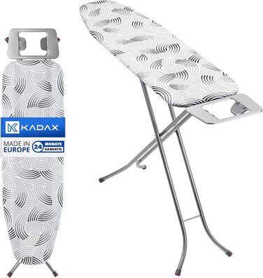 Складна прасувальна дошка KADAX 114x34 см з металевою решіткою, підставкою для праски, 5 мм підкладкою, регульованою висотою та антиковзними ніжками, сіра, виготовлена в ЄС