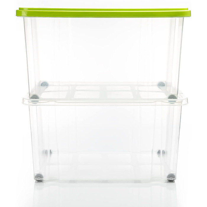 BigDean 2-Pack 60L Storage Boxes with Lid, Large Transparent - Stackable, Robust Box, BPA-Free - Rollable Stack Box with Secure Click Closures - Made in Germany (Green)