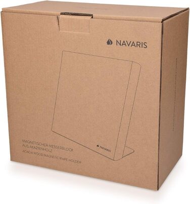Navaris Magnetic Knife Holder from Acacia Wood 23x22.5x12cm - Magnetic Knife Block Knife Board Wood Magnet Holder - Knife Holder Unfilled Brown