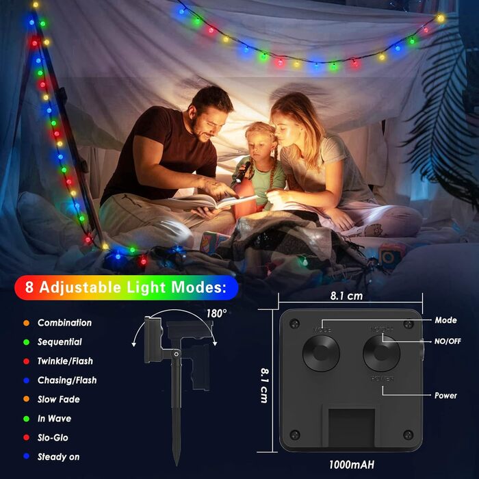 Сонячна гірлянда для вулиці, 60 LED, 13.2м, 8 режимів, IP65, тепле світло. Декорація для балкона, тераси, саду, ялинки.