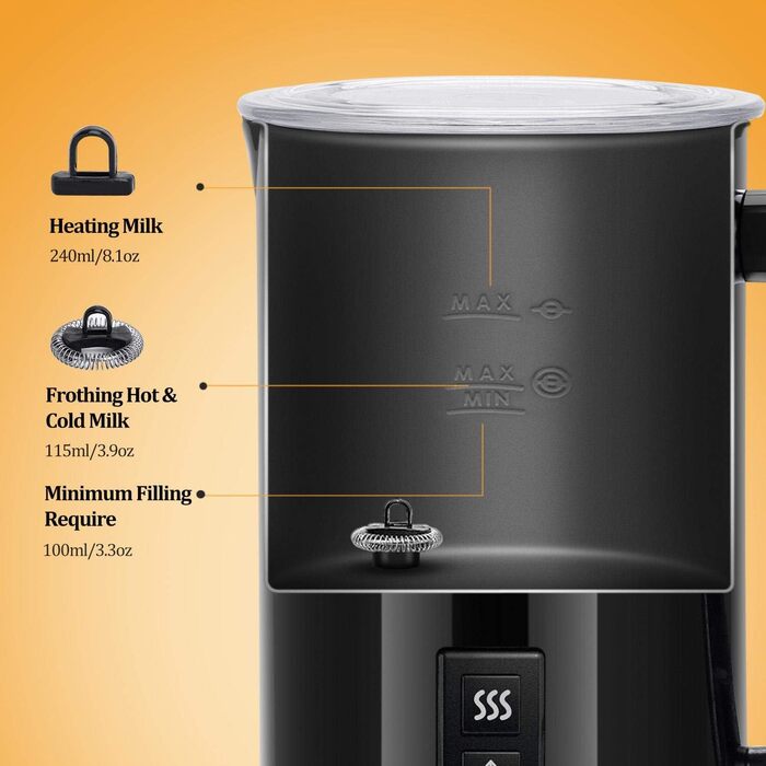Електричний піноутворювач для молока Aigostar 500W, 240ml - 3 режими, для капучино, лате, мокко, макіато, гарячого шоколаду