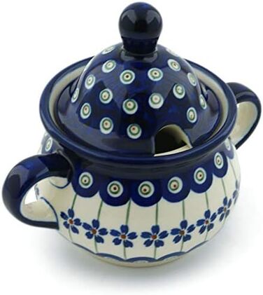 Bunzlauer Ceramics Original 0.35 Liter Sugar Bowl, Sugar Dispenser, Sugar Container with Lid Ø14.6 cm H13.2 cm, Decoration 166a