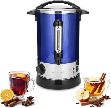 Navaris Mulled Wine Warmer/Hot Water Dispenser - Stainless Steel - with Thermostat, Level Indicator, and Tap - Mulled Wine/Hot Beverage Dispenser (6.8L, Blue)