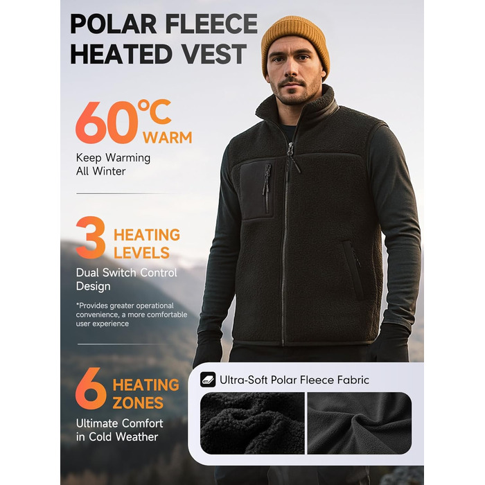 Обогрівальний жилет LABEWVI для жінок та чоловіків з акумулятором 10000mAh, USB, чорний