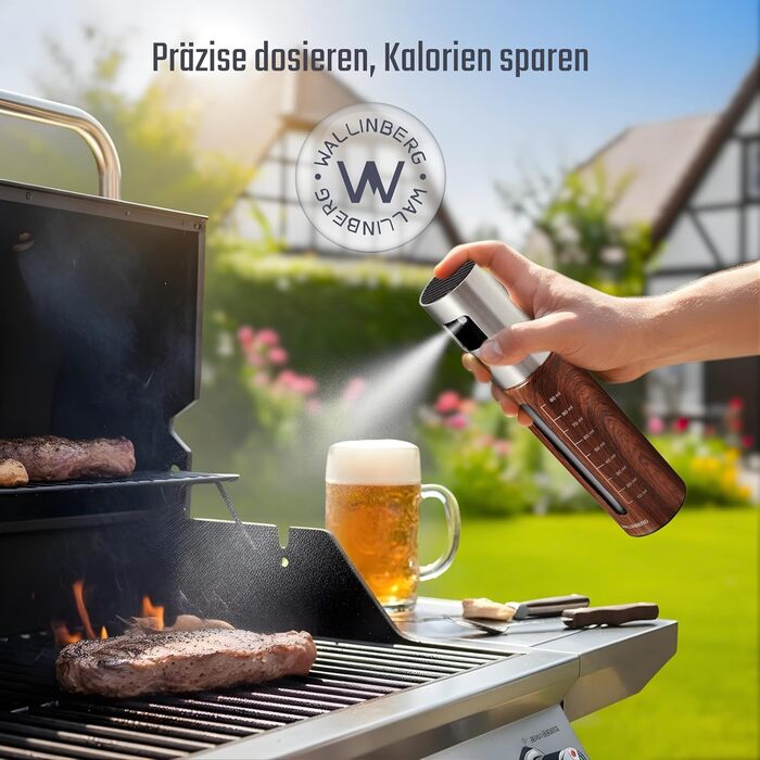 Розпилювач для олії та оцту Premium Holzoptik 100 мл з нержавіючої сталі та скла | Спрей для Airfryer, гриля та кухні