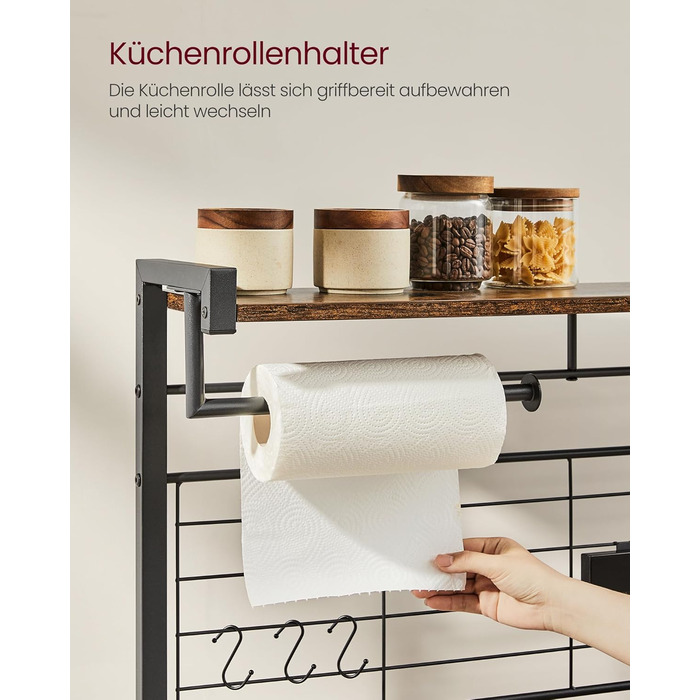 Стелаж кухонний VASAGLE KKS026B01, вінтажний, з магнітною смугою для ножів, кошиком та тримачем для рушників