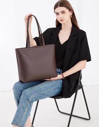 Жіноча сумка-шопер Tote Bag з PU шкіри для роботи, школи, покупок, застібка-блискавка, внутрішні кишені (Коричнева)