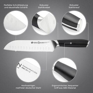 Ніж кухонний Grossman 110EP Santoku, 29 см, сталь, ергономічна ручка