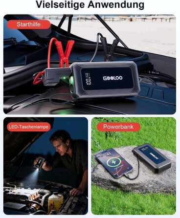 Powerbank для авто Gooloo G7 3000A: пусковий пристрій з USB-C, LED-ліхтарик, 12V (до 8.5L бензин/6L дизель)