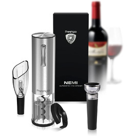 Premium Electric Wine Opener with Charging Station - Integrated Foil Cutter - Packaged in a High-Quality Gift Box - Black/Silver (Nemi - Silver)