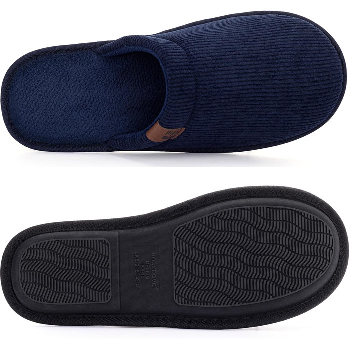 Чоловічі домашні капці RockDove LiteStep з вельвету та піною з ефектом пам'яті Memory Foam, темно-сині, розмір 44/45 EU