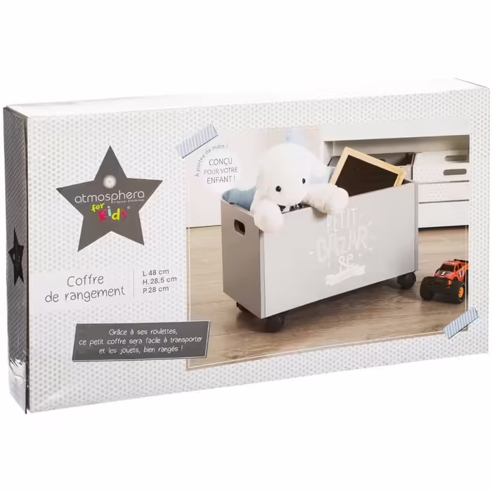 Atmosphera - Toy chest gray with wheels - Gray