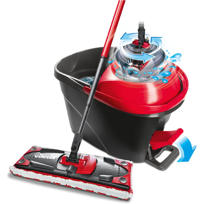 Vileda Ultramax Turbo 2в1 Вісковий Моп Комплект | Система з Телескопічною Ручкою (75–130см), Мікрофібра та Відро з Потужною Віджимною Системою | Для Плитки, Ламінату та Паркету