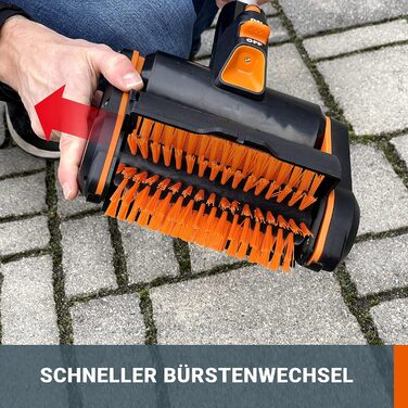 WORX WG441E.9 20V Cordless Multi-Brush - multifunctional surface brush for cleaning stone & wood surfaces & removing weeds - integrated water connection - PowerShare compatible - without battery & charger (includes 4Ah battery & charger)