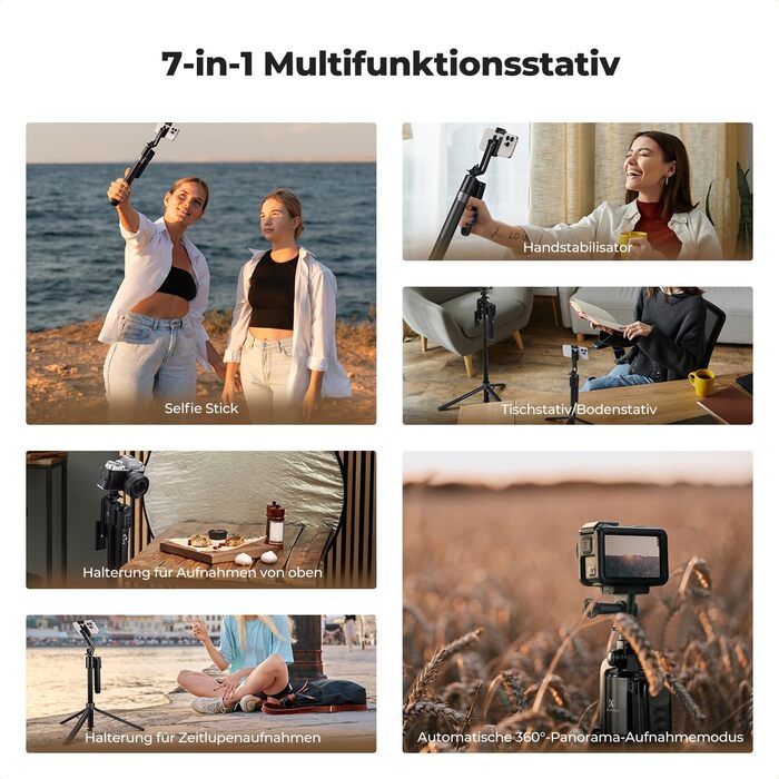 Штатив K&F Concept Smart Series з кільцевою світлодіодною лампою, 1.8 м, алюмінієвий, з функцією відстеження обличчя, сумісний з iPhone/Samsung/Android та DJI/Insta Sport Cameras