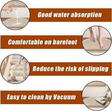 Qingbei Rina 22x65cm Non-Slip Stair Treads - 15 Piece Set - Adhesive Wood Step Mats for Indoor Safety & Floor Protection (Beige)